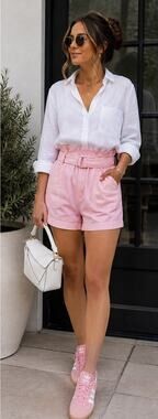 FTF The Short Pink Paperbag Waist Denim Shorts NWT Size 12 Belted